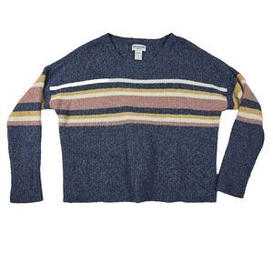 Arizona Jean Co Women's Size‎ Large Blue Pink White Striped Sweater 3/4 Crop